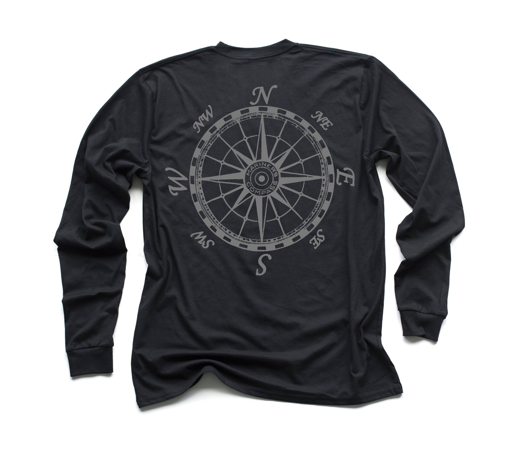 Mariner's Compass Organic Long Sleeve - Black w/ Grey Design